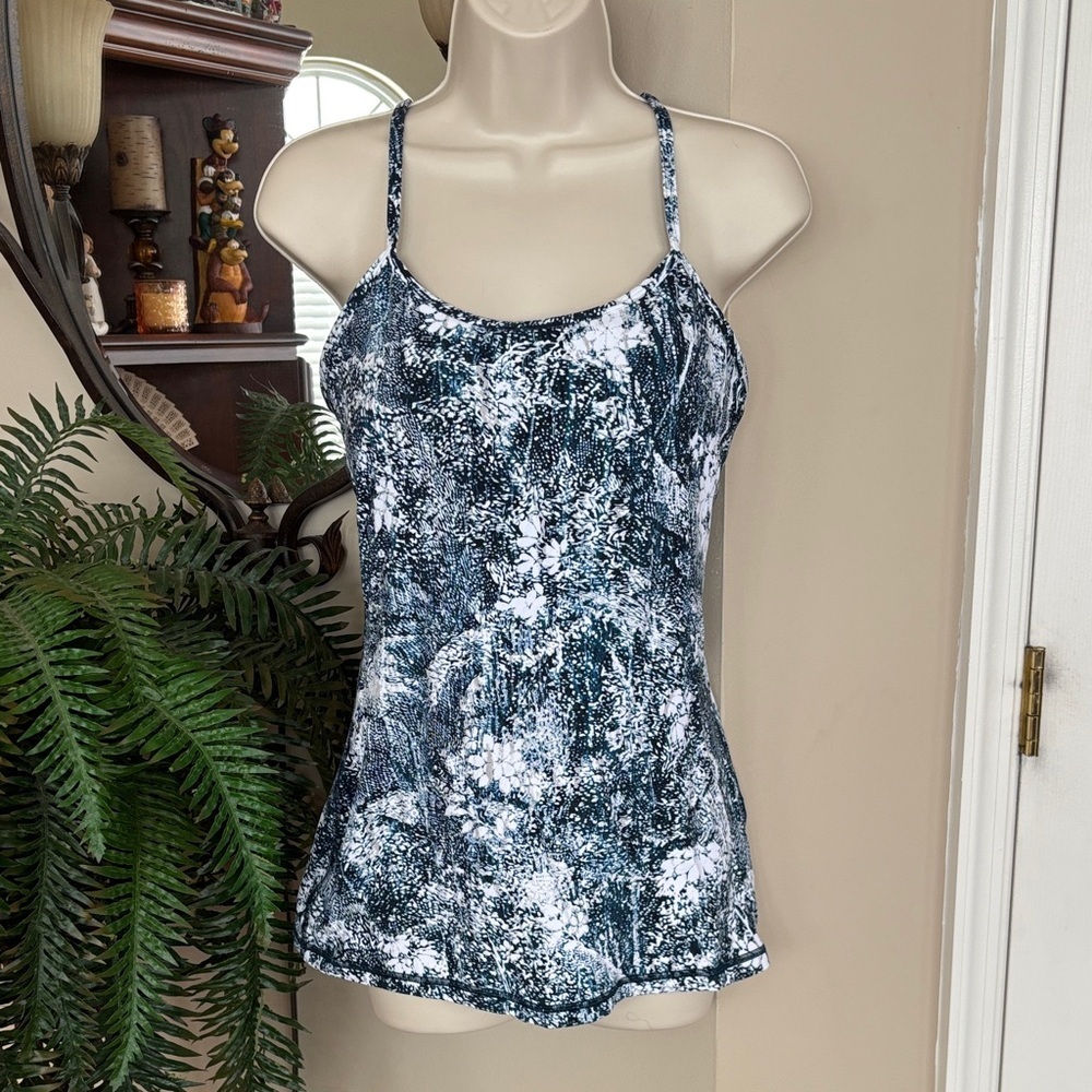 Lululemon Power Y Tank Top Luon Wildwood Multi Bra Cups Racerback Yoga Stretch